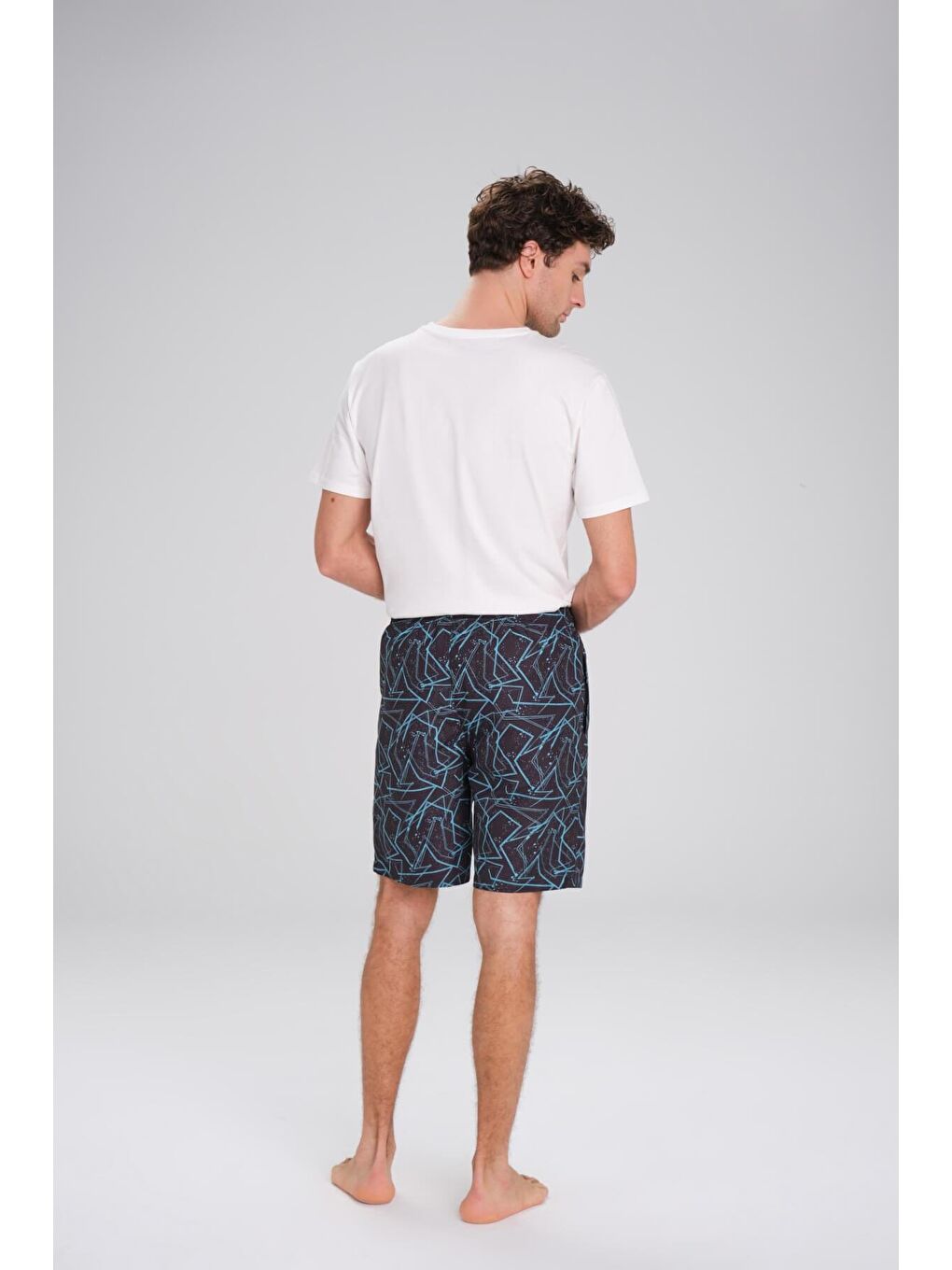 Desenli Siyah Kısa Erkek Havuz Ve Deniz Şortu 2428-2