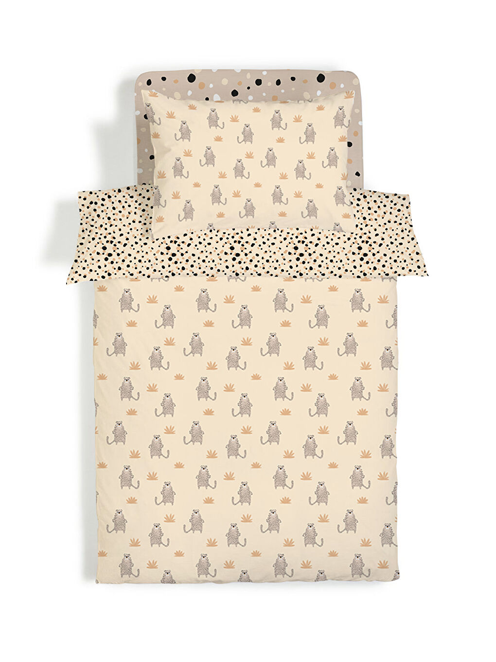 Karışık Sevimli Leopar Desenli Nevresim Takımı ÇARŞAFSIZ - 160x220 cm-1