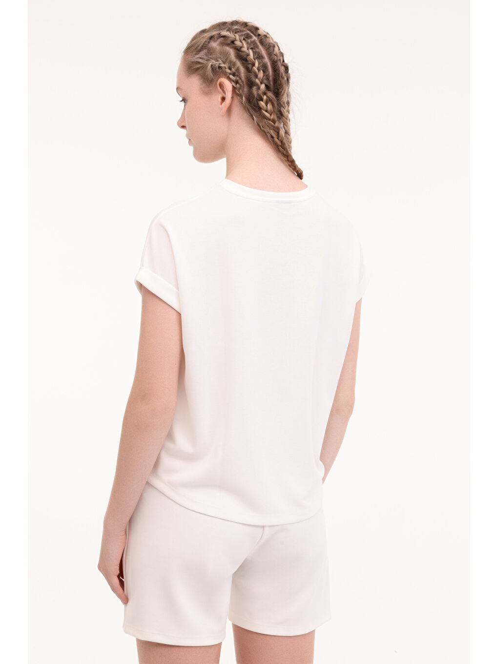 Bej WL FUN 11MD1143 5FX Ekru Kadın Kısa Kol T-Shirt-1