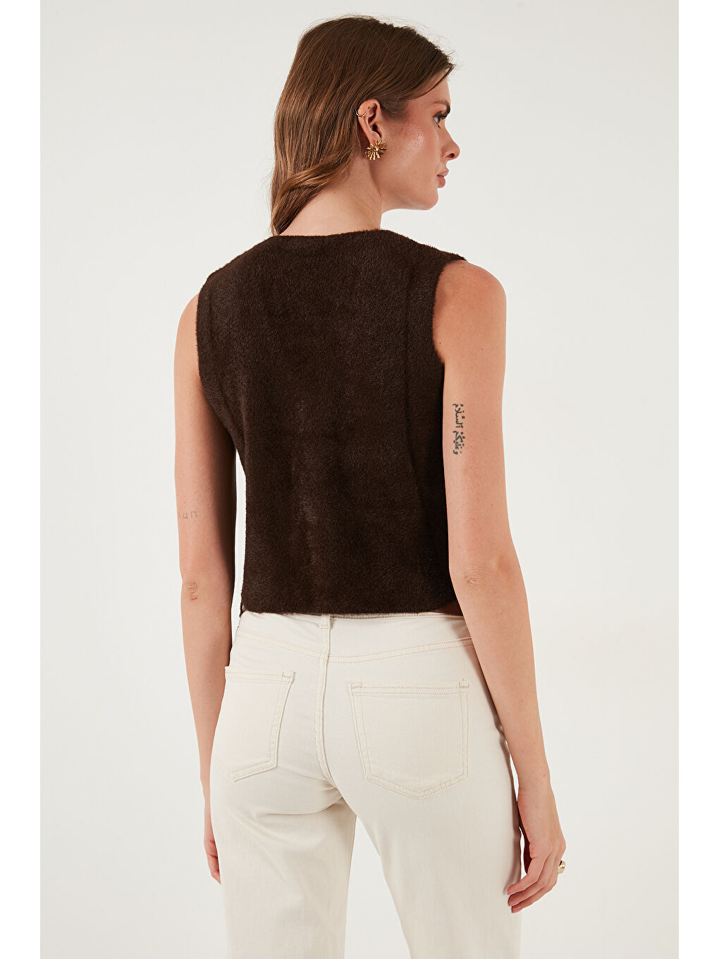 Kahverengi Regular Fit V Yaka Yumuşak Dokulu Düğmeli Yelek 4615241-6