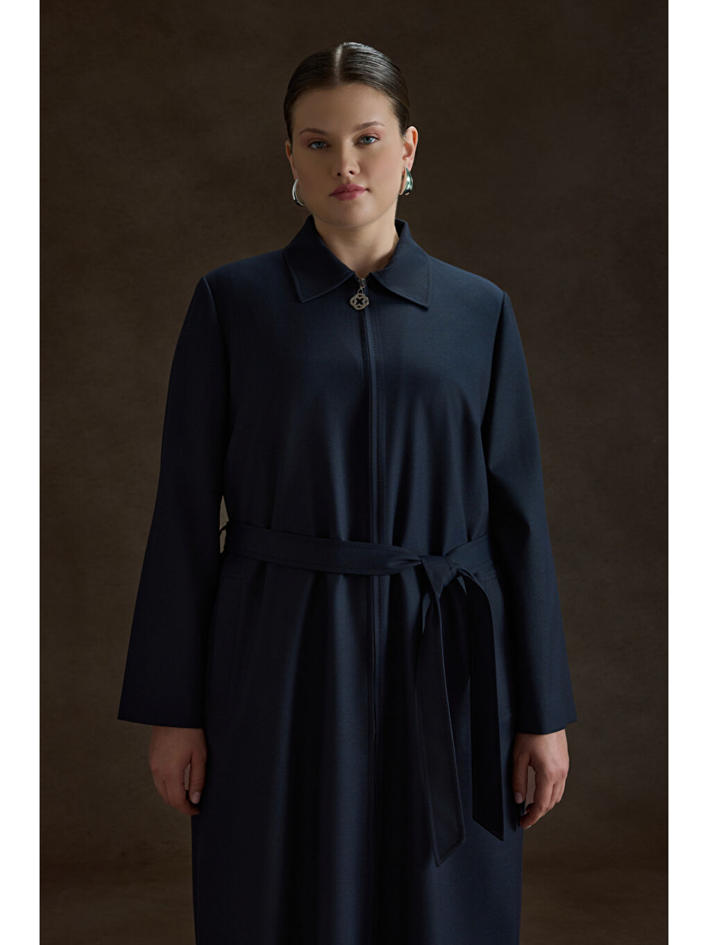 Lacivert Dokuma Pardösü-5