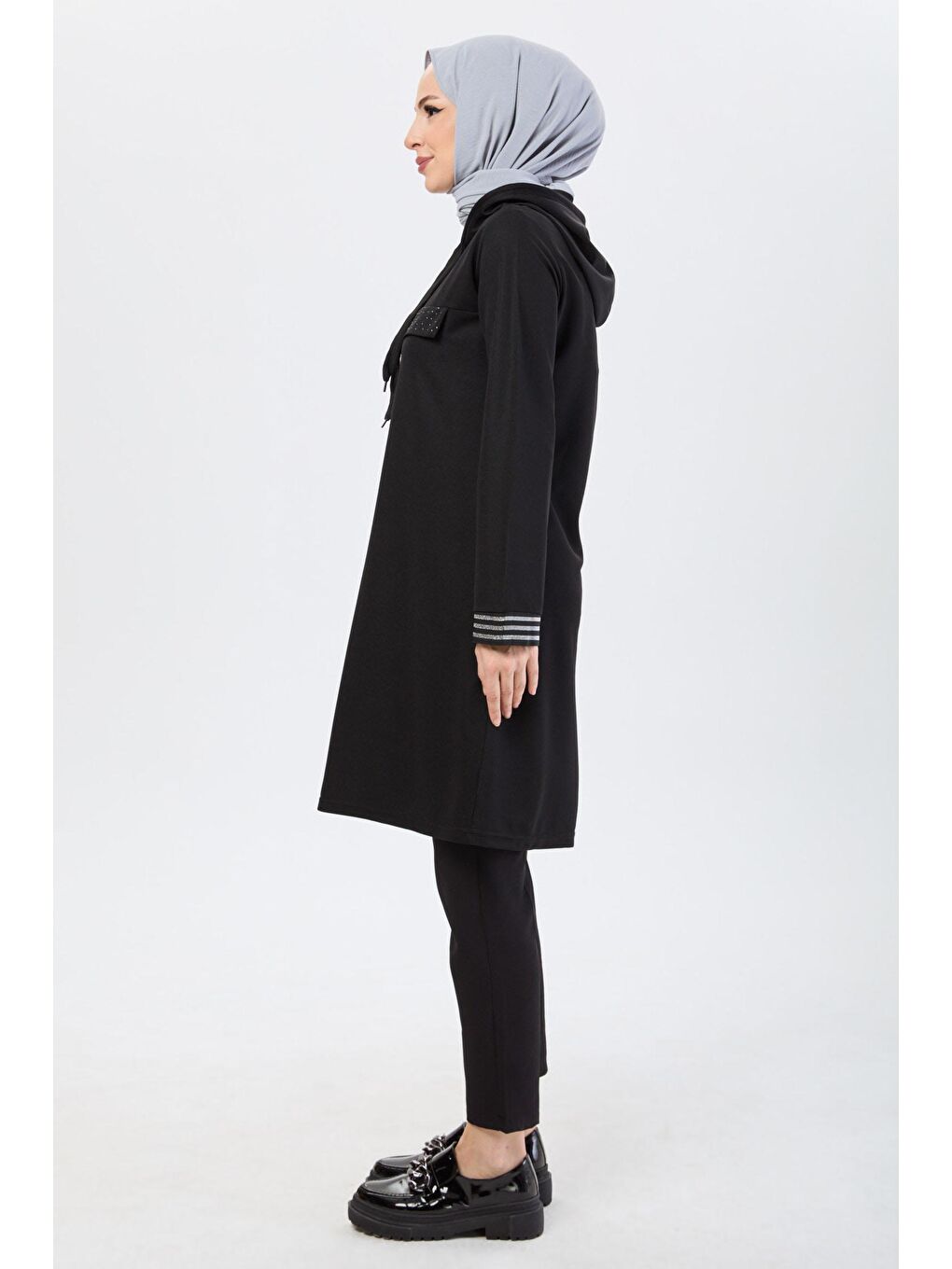 Kapüşonlu Yaka Kadın Siyah Tunik - 13102-2