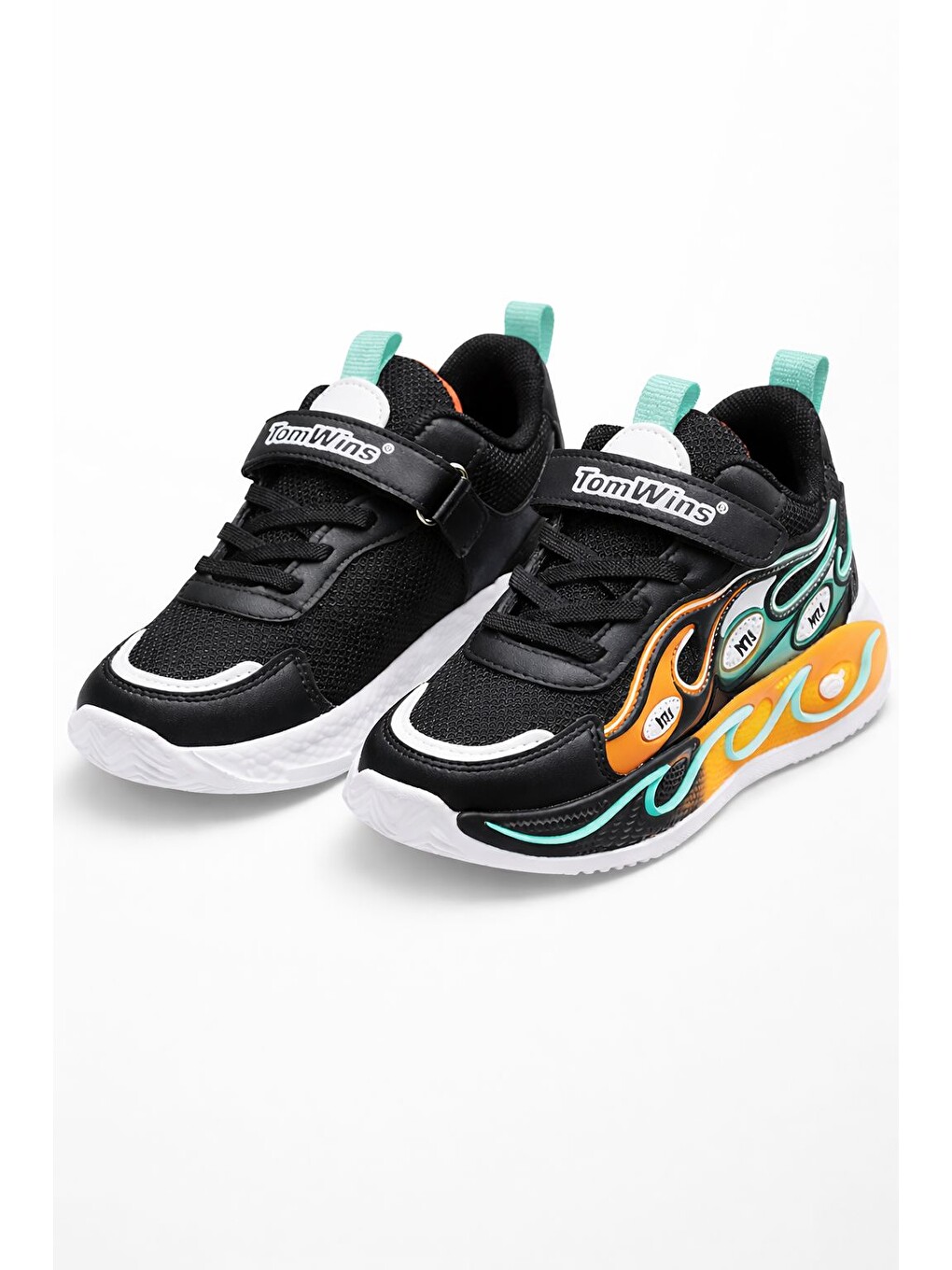 Siyah Unisex Pastel Renkli Işıltılı Kalın Taban Ortopedik Günlük Spor Ayakkabı Cırtlı Sneaker