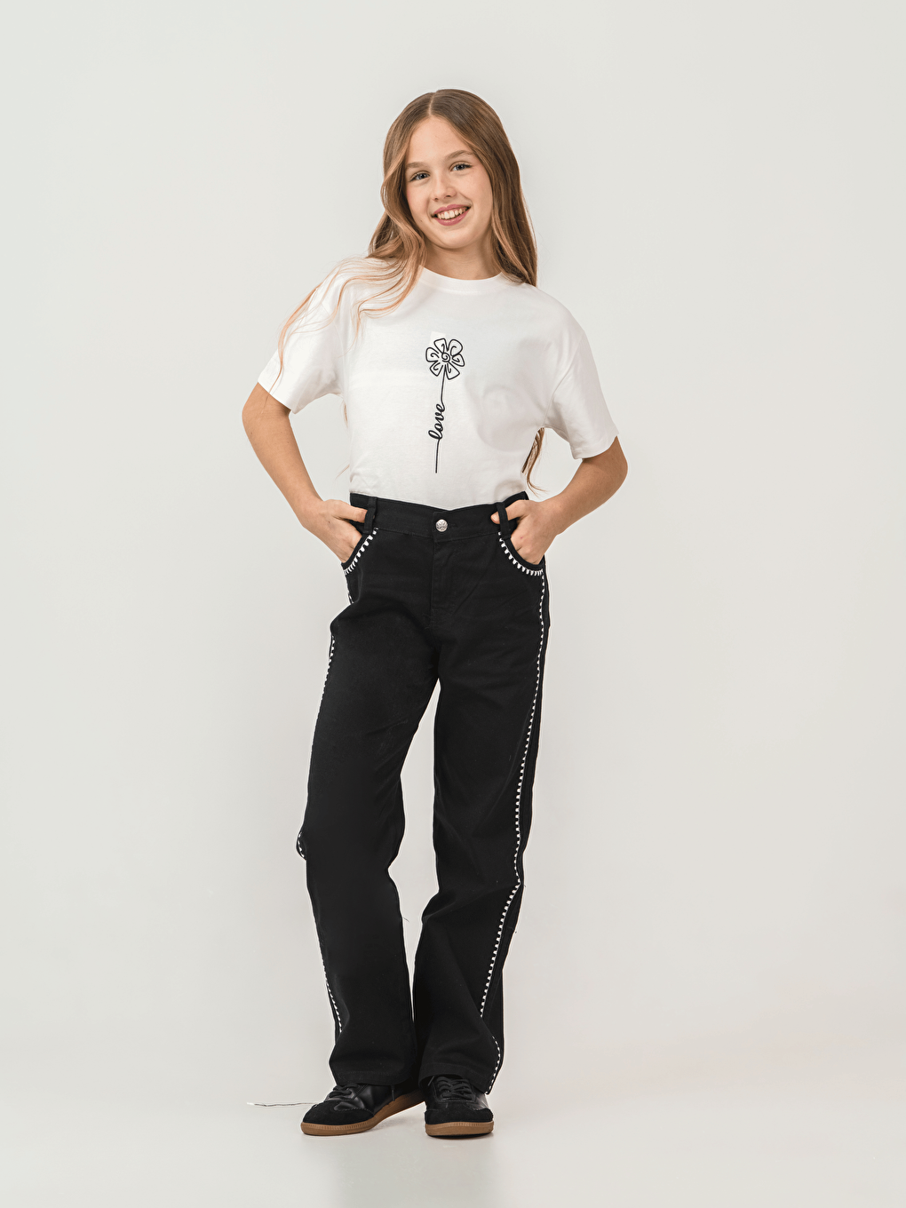 Siyah Pamuklu Ceket Pantolon Tişörtlü Kız Çocuk 3lü Jean Takım-3