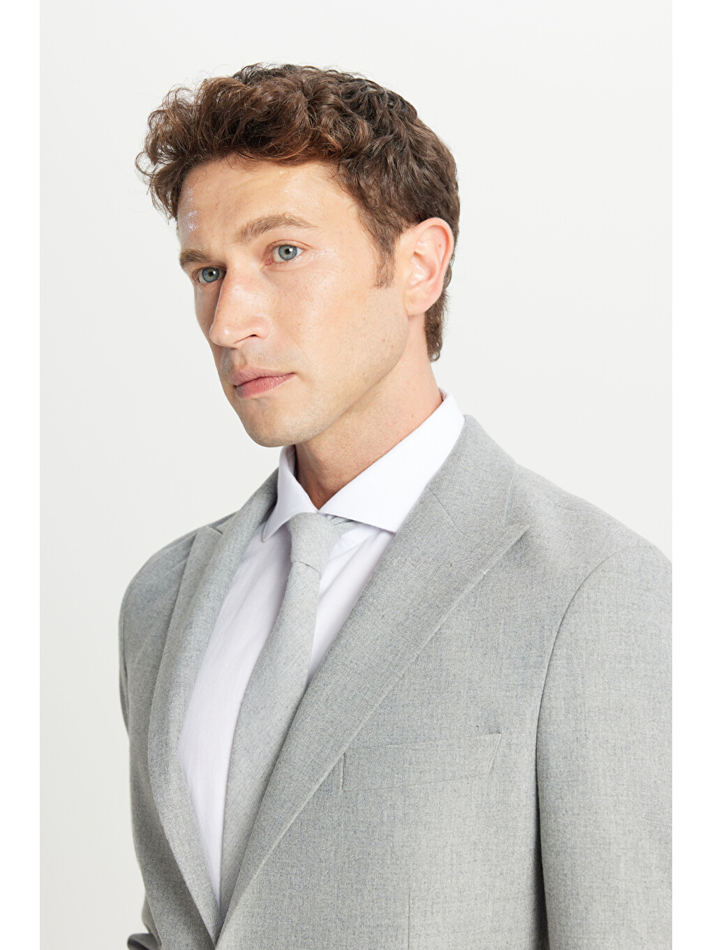 Erkek Gri Yünlü Slim Fit Dar Kesim Kırlangıç Yaka Esnek Bel Takım Elbise-6