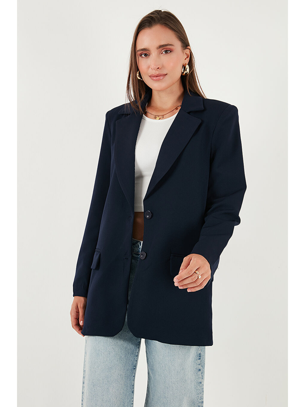 Lacivert Relaxed Fit Mono Yaka Cepli Blazer Ceket 611BC00132-4