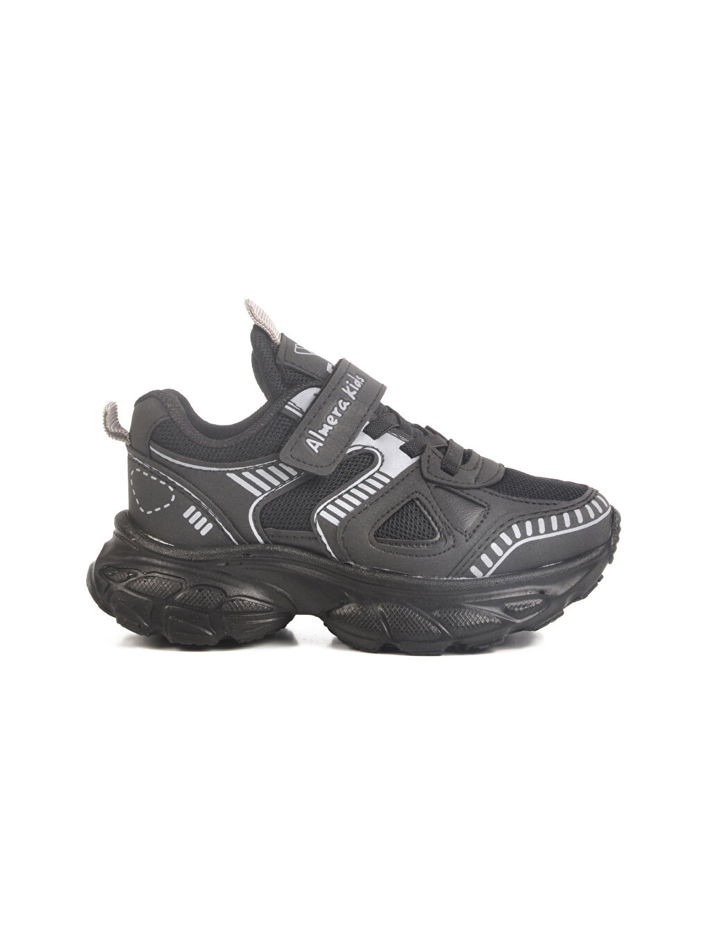 Siyah Cırtlı Fileli Unisex Çocuk Spor Ayakkabı 1500 P