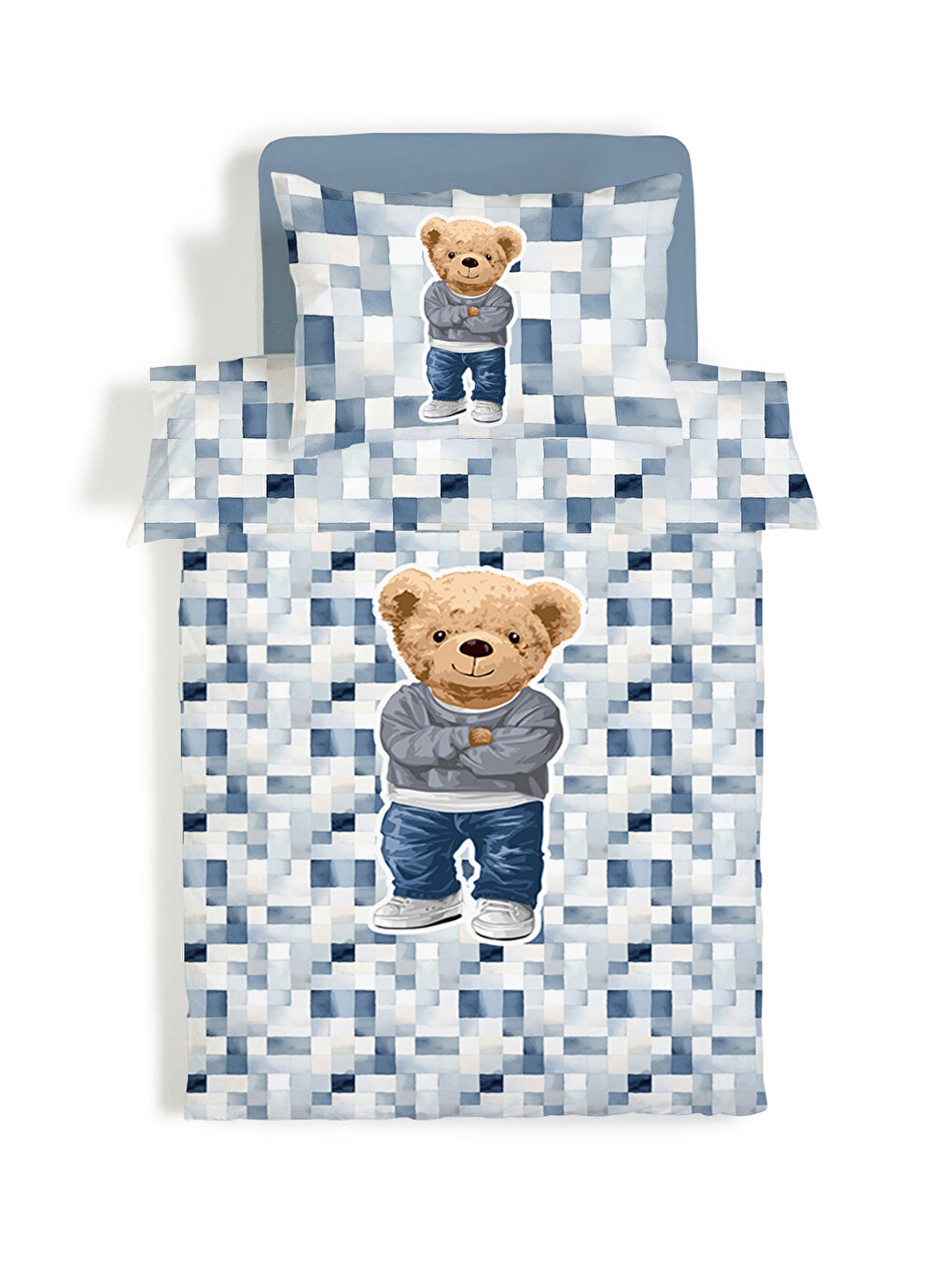 Karışık Sevimli Ayıcık Desenli Nevresim Takımı ÇARŞAFSIZ - 160x220 cm-1