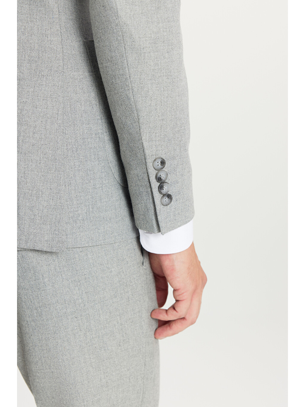 Erkek Gri Yünlü Slim Fit Dar Kesim Kırlangıç Yaka Esnek Bel Takım Elbise-8