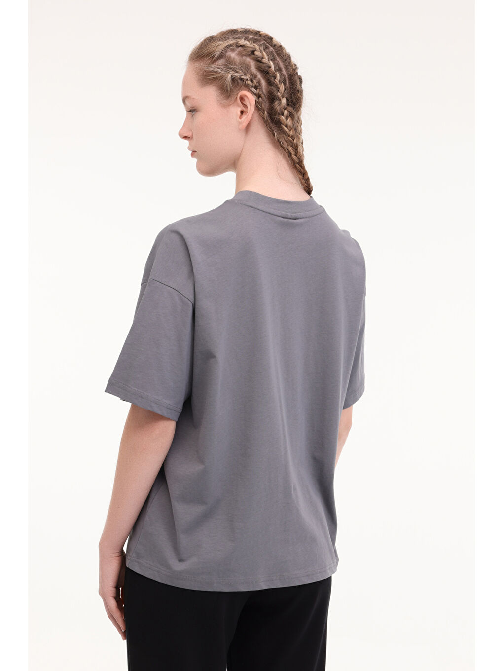 Gri WL SAINO 11F204 5FX Antrasit Kadın Kısa Kol T-Shirt-1