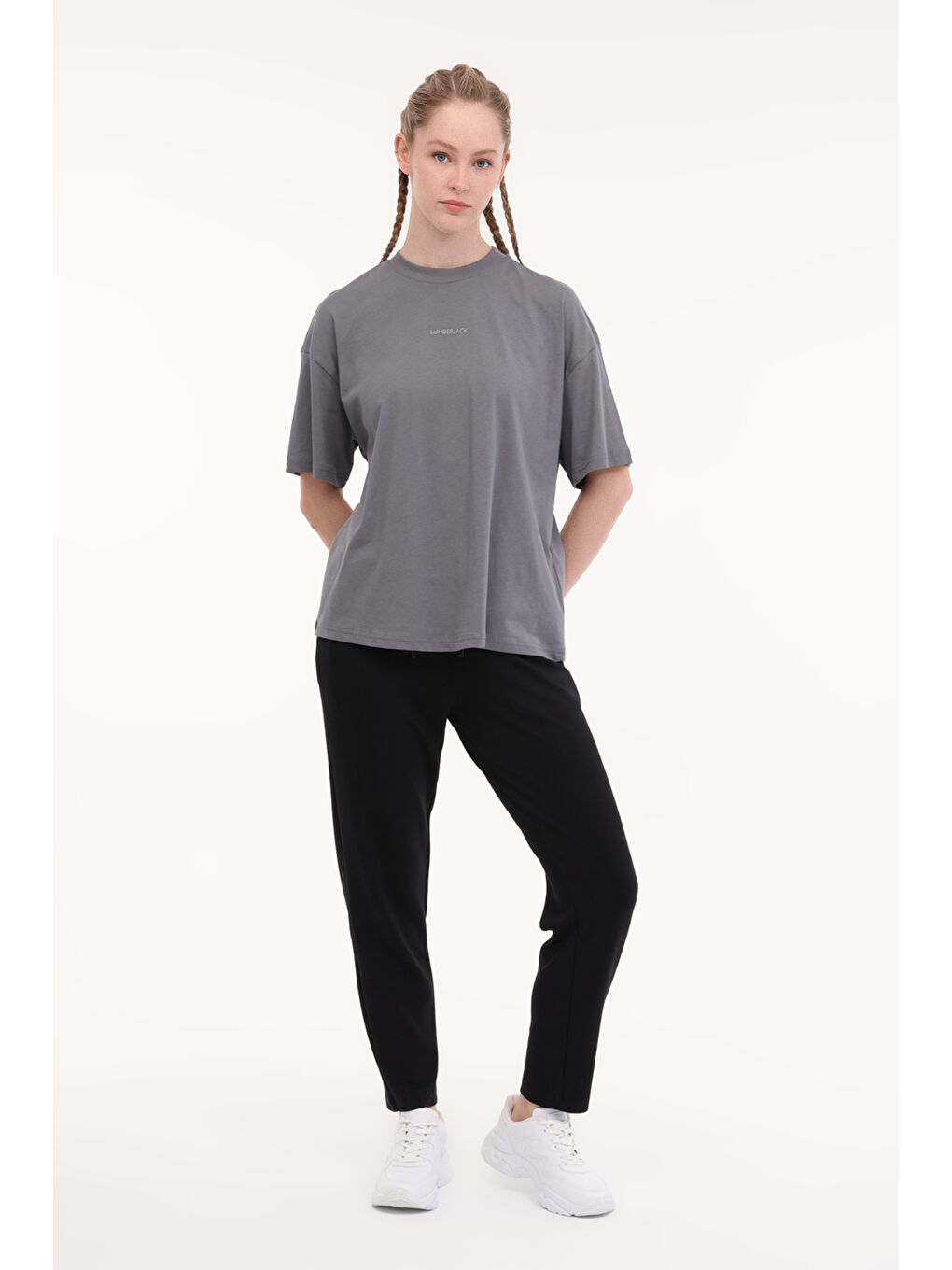 Gri WL SAINO 11F204 5FX Antrasit Kadın Kısa Kol T-Shirt-2