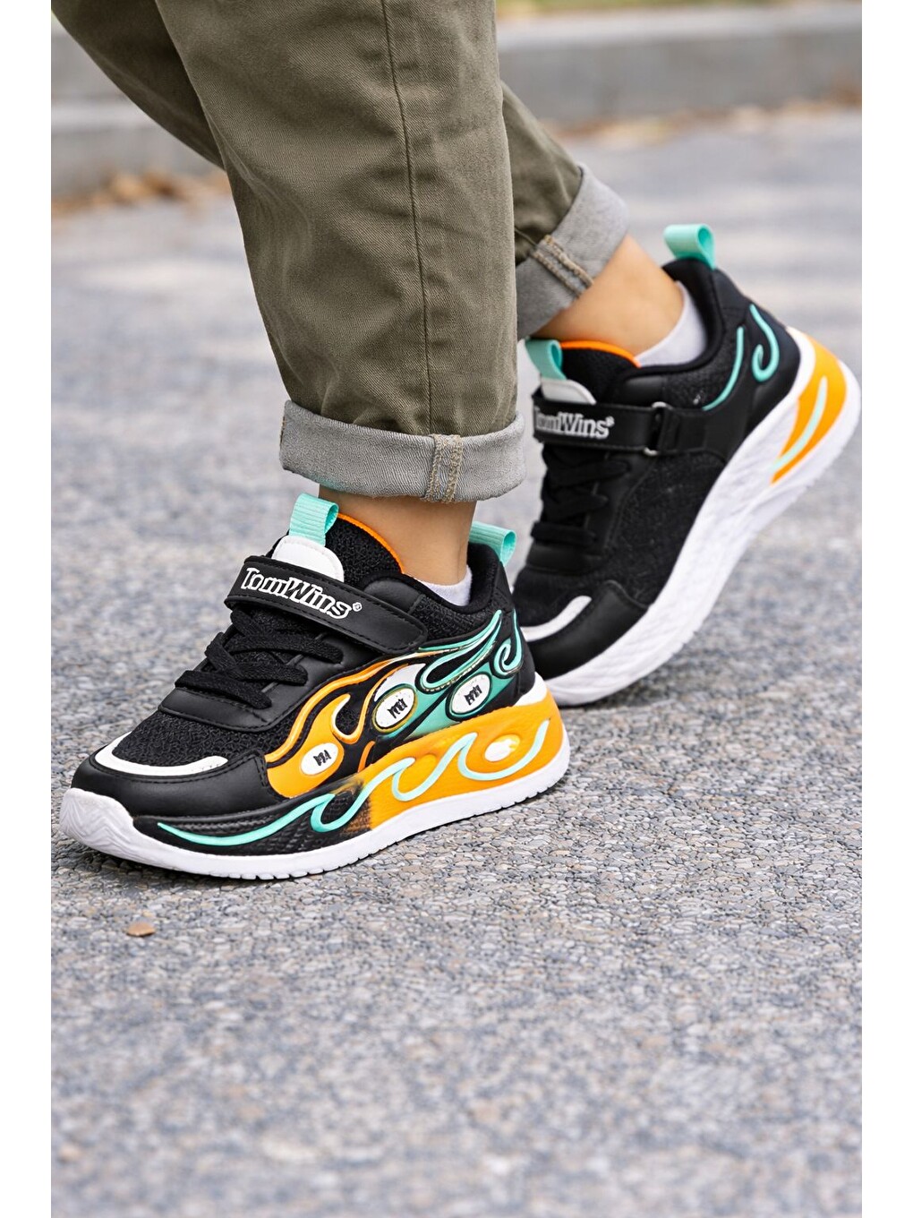Siyah Unisex Pastel Renkli Işıltılı Kalın Taban Ortopedik Günlük Spor Ayakkabı Cırtlı Sneaker-4