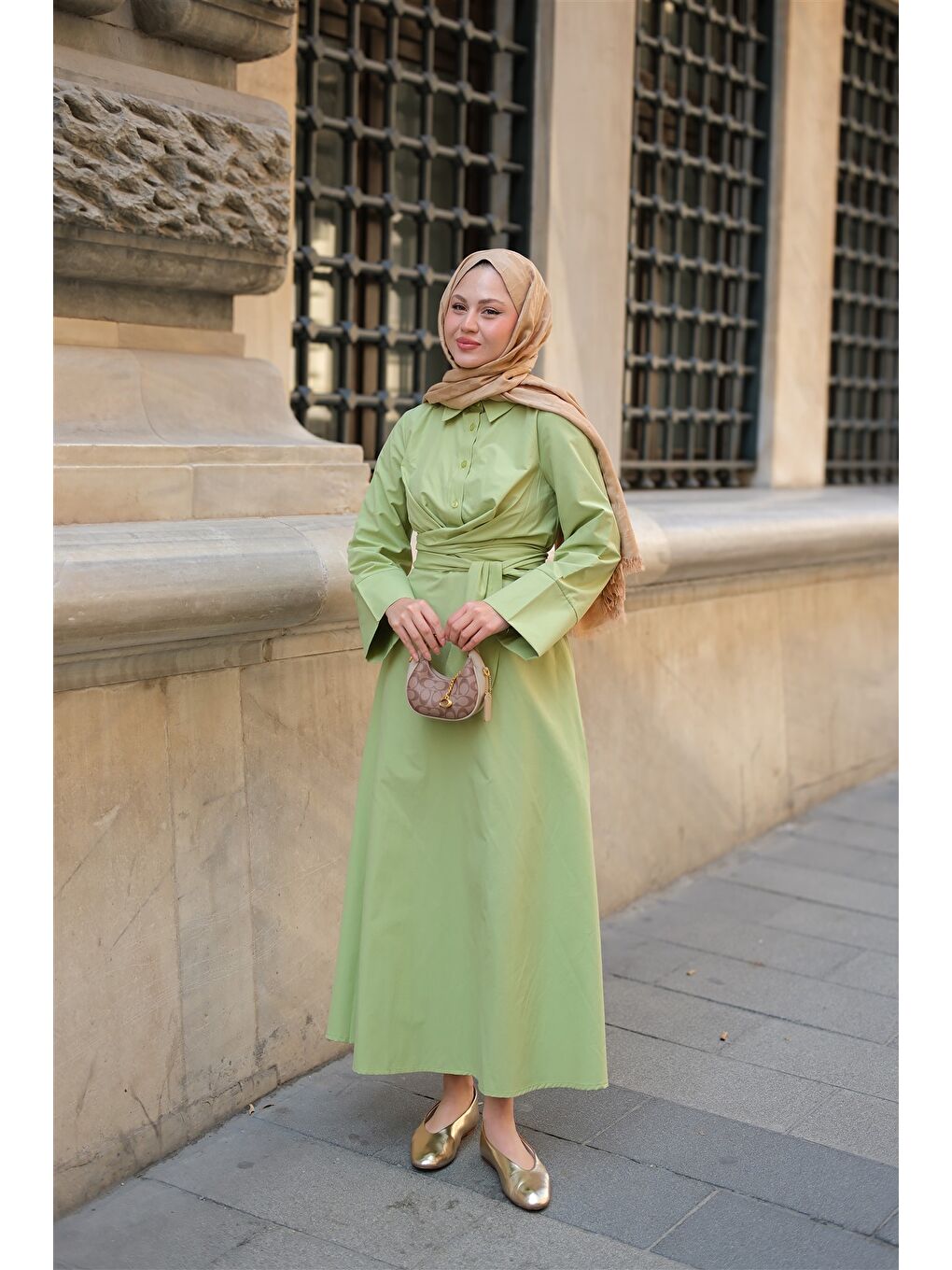 Kadın Önden Bağlamalı Elbise Fıstık Yeşil-1