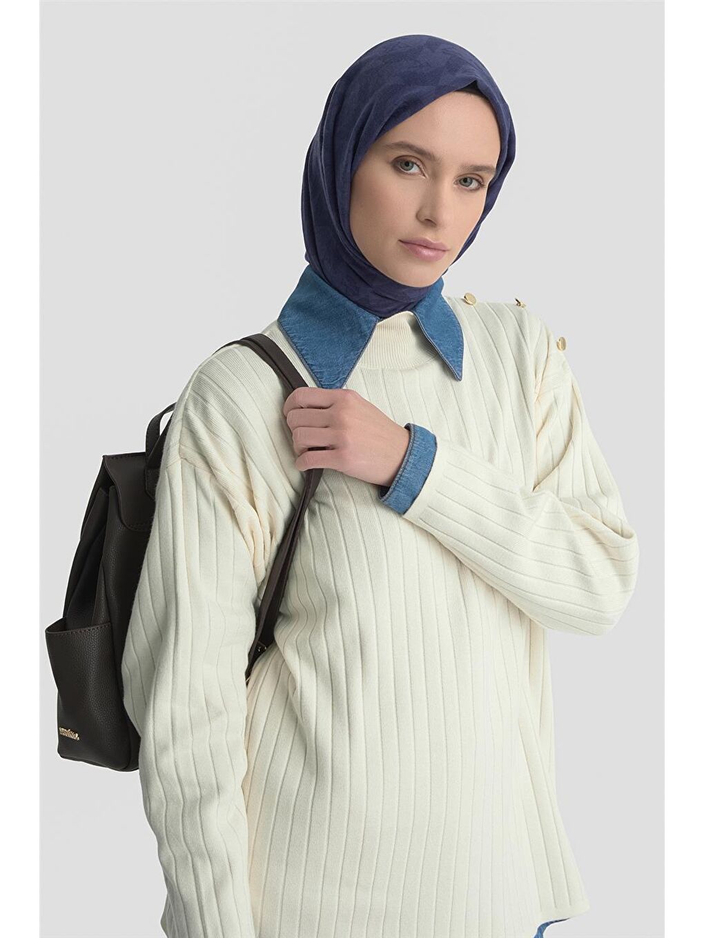 Yüksek Yaka Triko Kazak 25Kd6019 Ekru-2