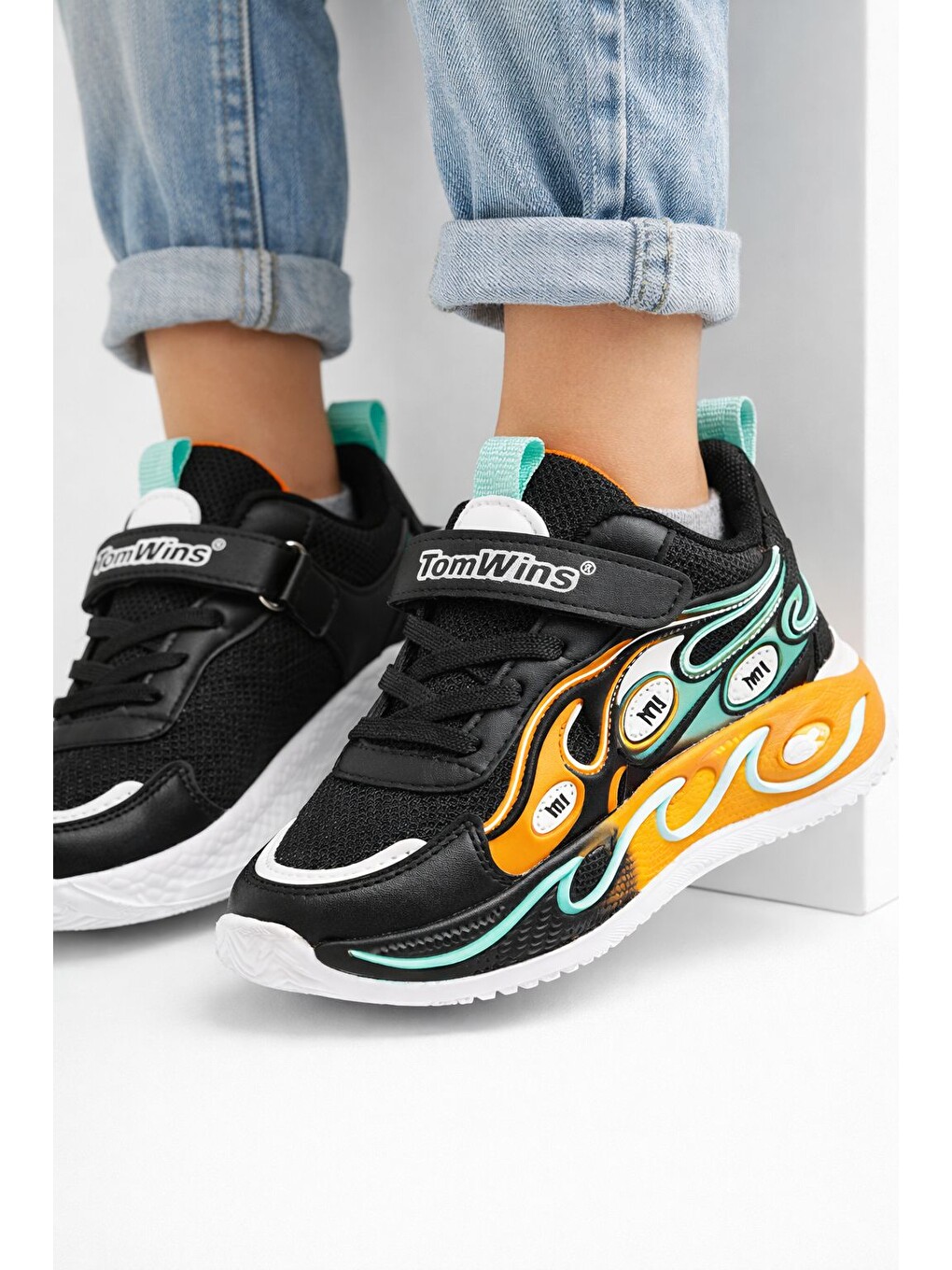 Siyah Unisex Pastel Renkli Işıltılı Kalın Taban Ortopedik Günlük Spor Ayakkabı Cırtlı Sneaker-5