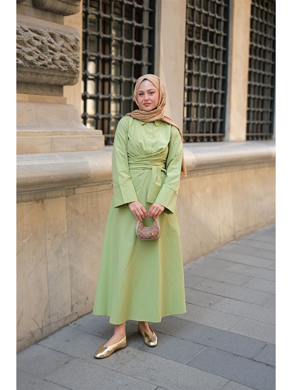 Kadın Önden Bağlamalı Elbise Fıstık Yeşil-2