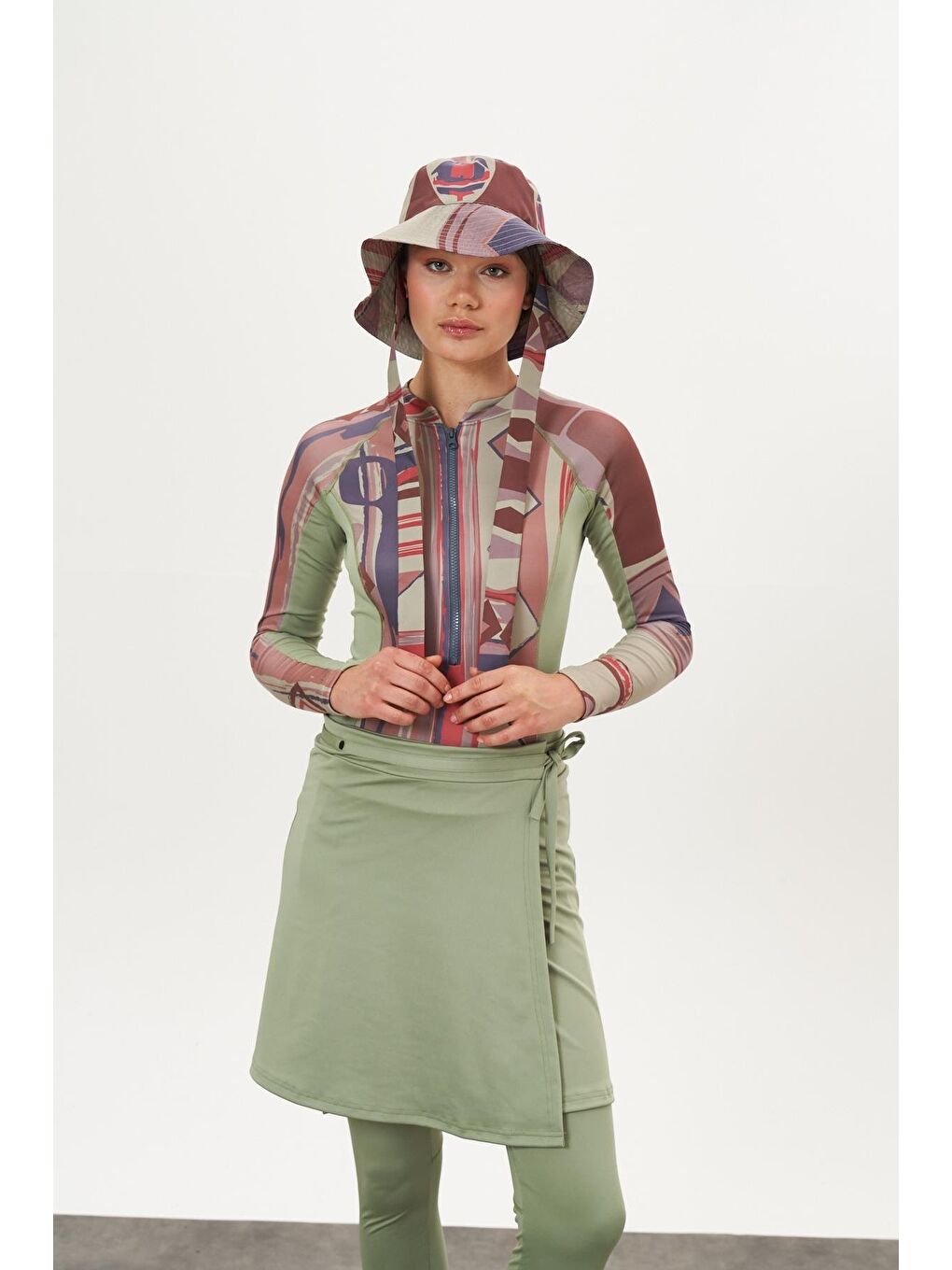 Yeşil Yüzücü Mayo Tayt Etek 3lü Etnik Çağla-1