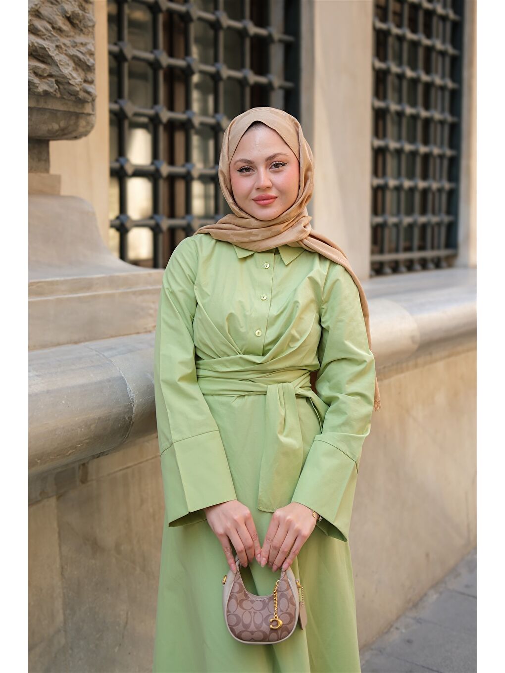 Kadın Önden Bağlamalı Elbise Fıstık Yeşil-3