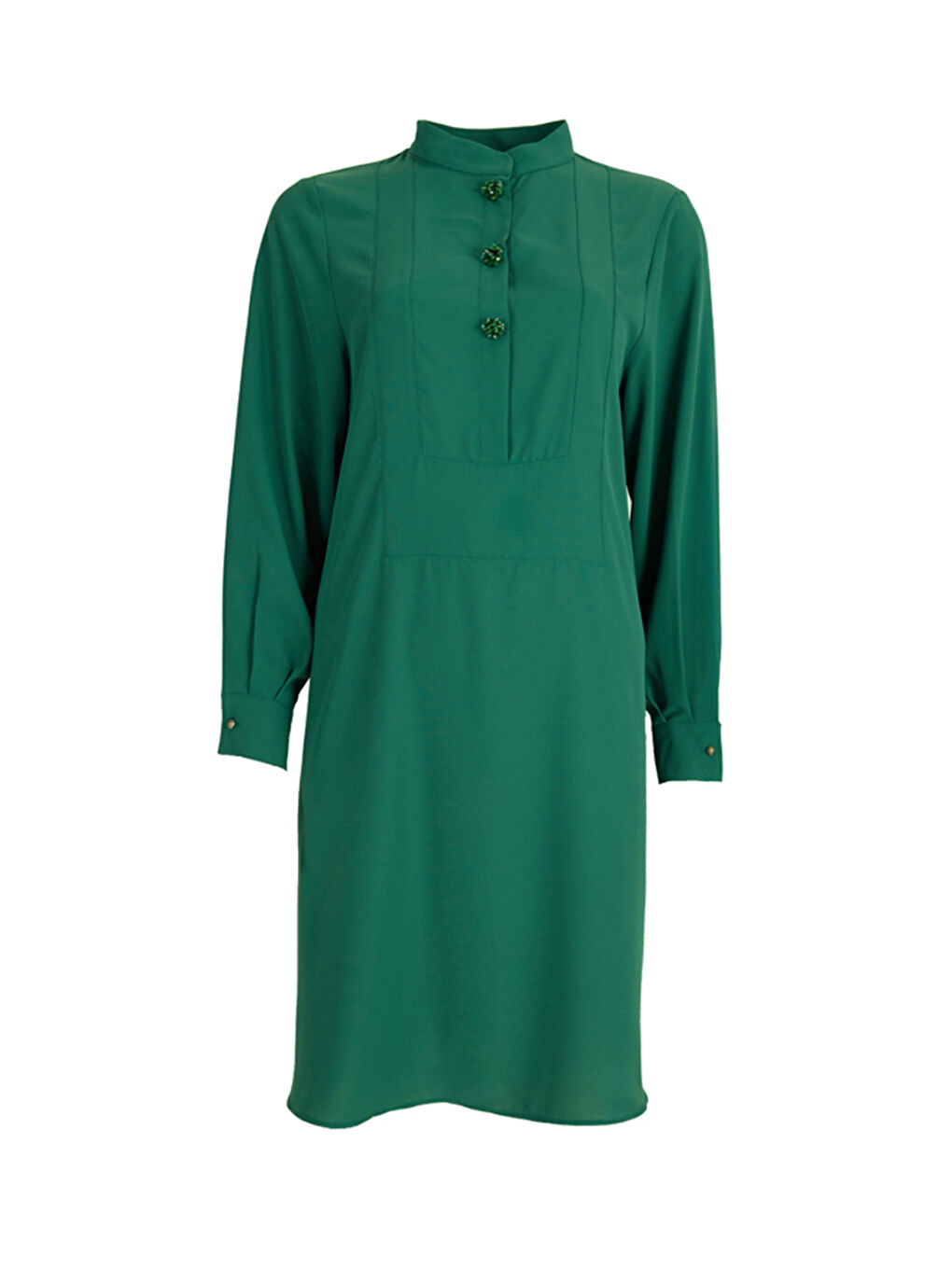 Yeşil Patı İşlemeli Detaylı Tunik