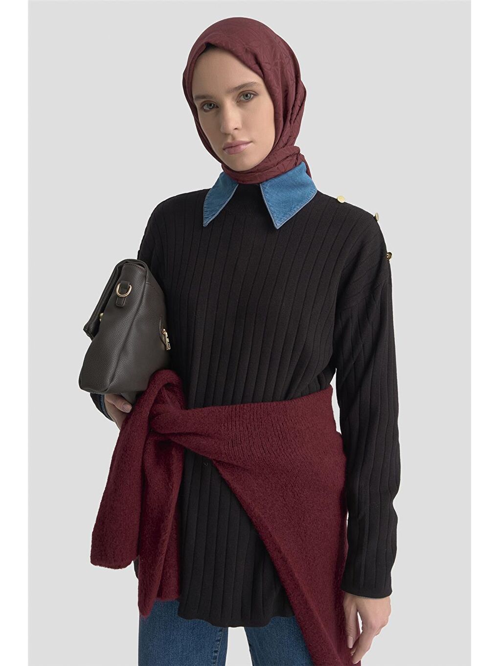 Yüksek Yaka Triko Kazak 25Kd6019 Siyah