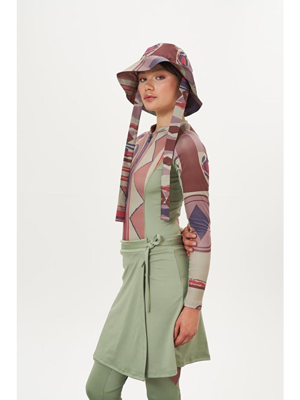 Yeşil Yüzücü Mayo Tayt Etek 3lü Etnik Çağla-3