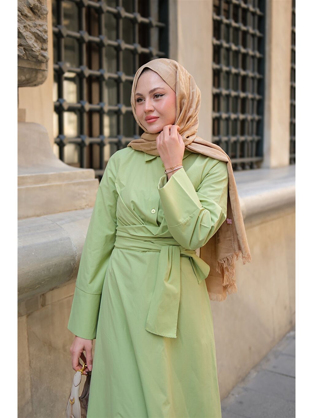 Kadın Önden Bağlamalı Elbise Fıstık Yeşil-4