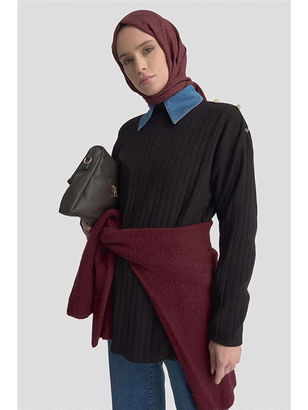 Yüksek Yaka Triko Kazak 25Kd6019 Siyah-1