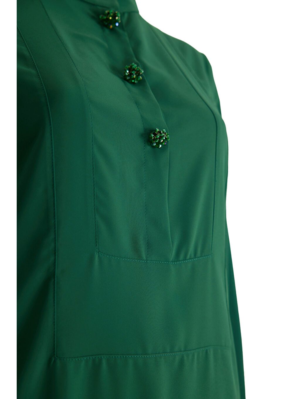 Yeşil Patı İşlemeli Detaylı Tunik-1