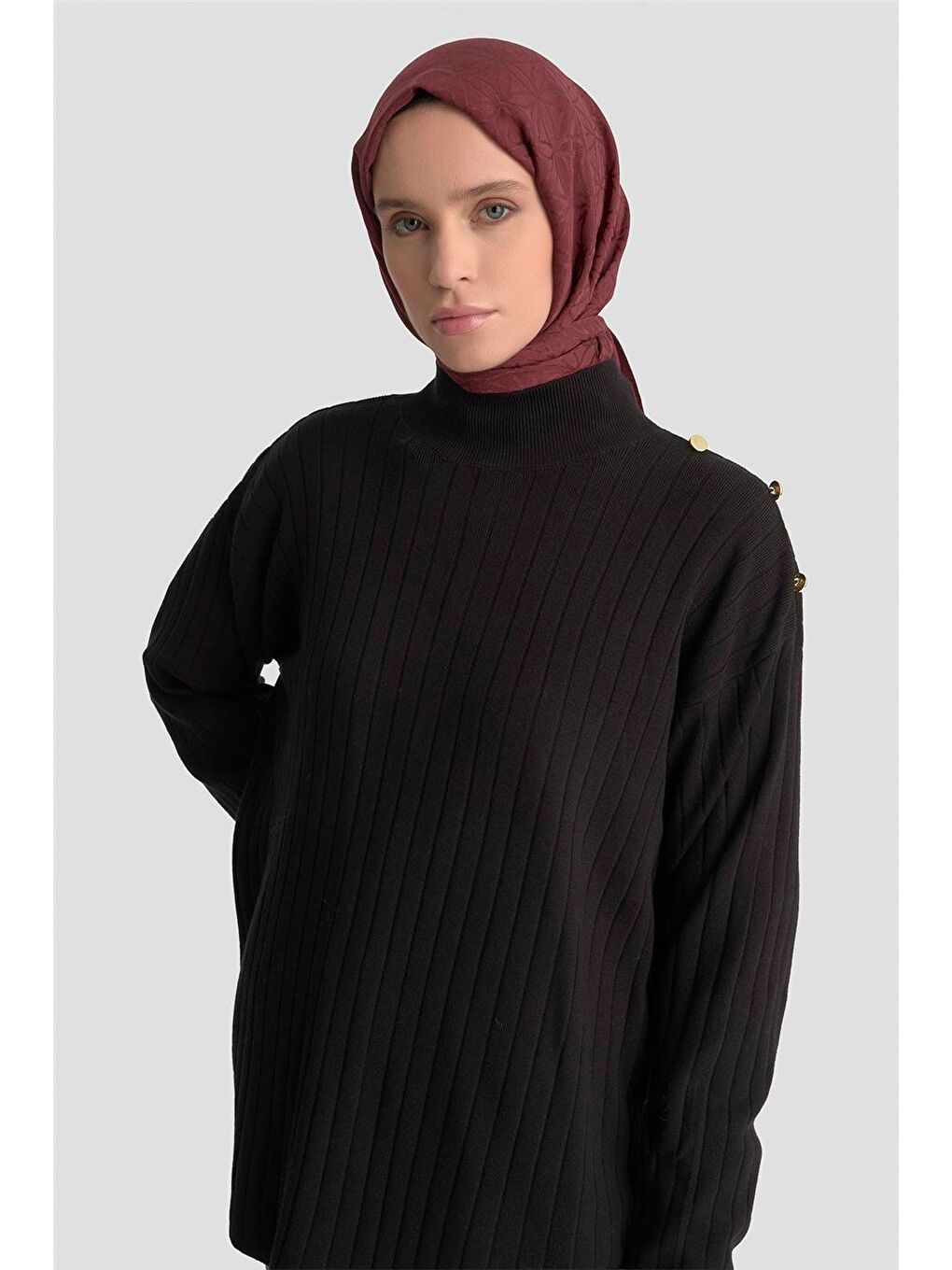 Yüksek Yaka Triko Kazak 25Kd6019 Siyah-2