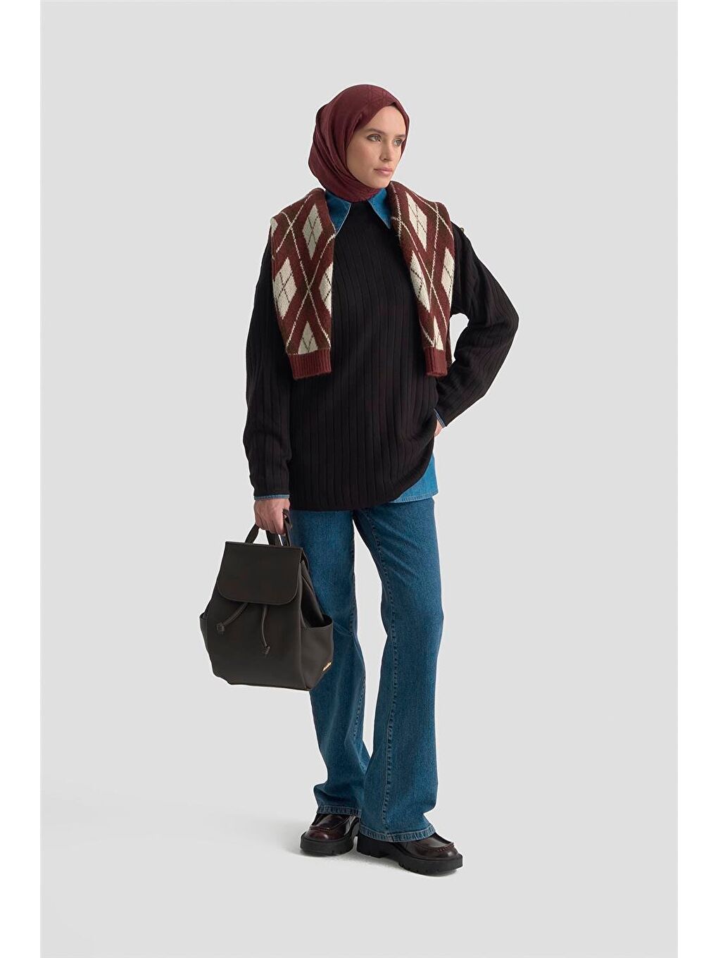 Yüksek Yaka Triko Kazak 25Kd6019 Siyah-3