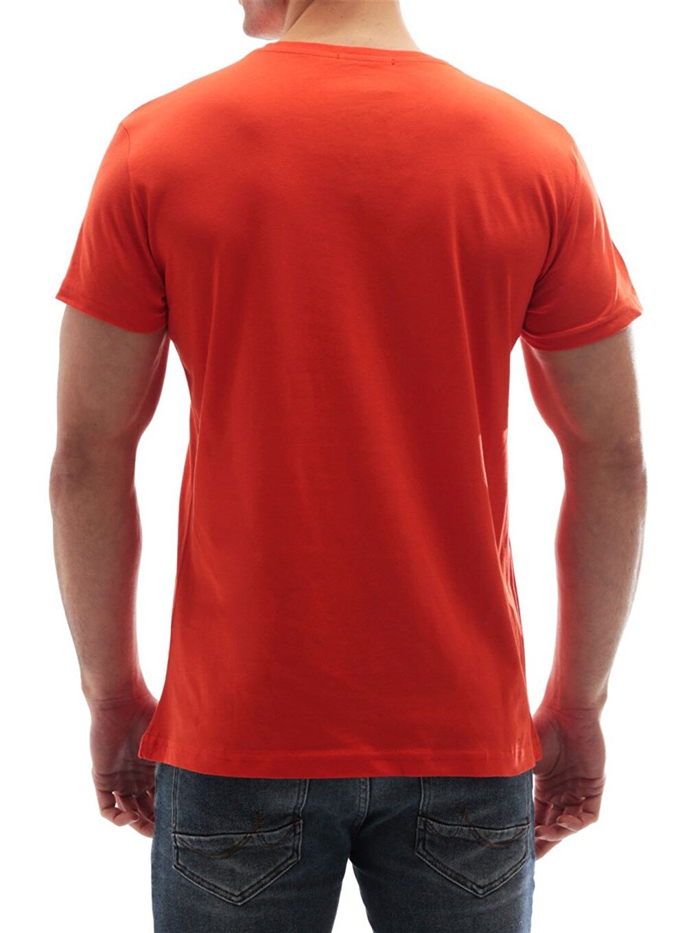 Bisiklet Yaka Basic %100 Pamuk Tişört Turuncu 3006-5
