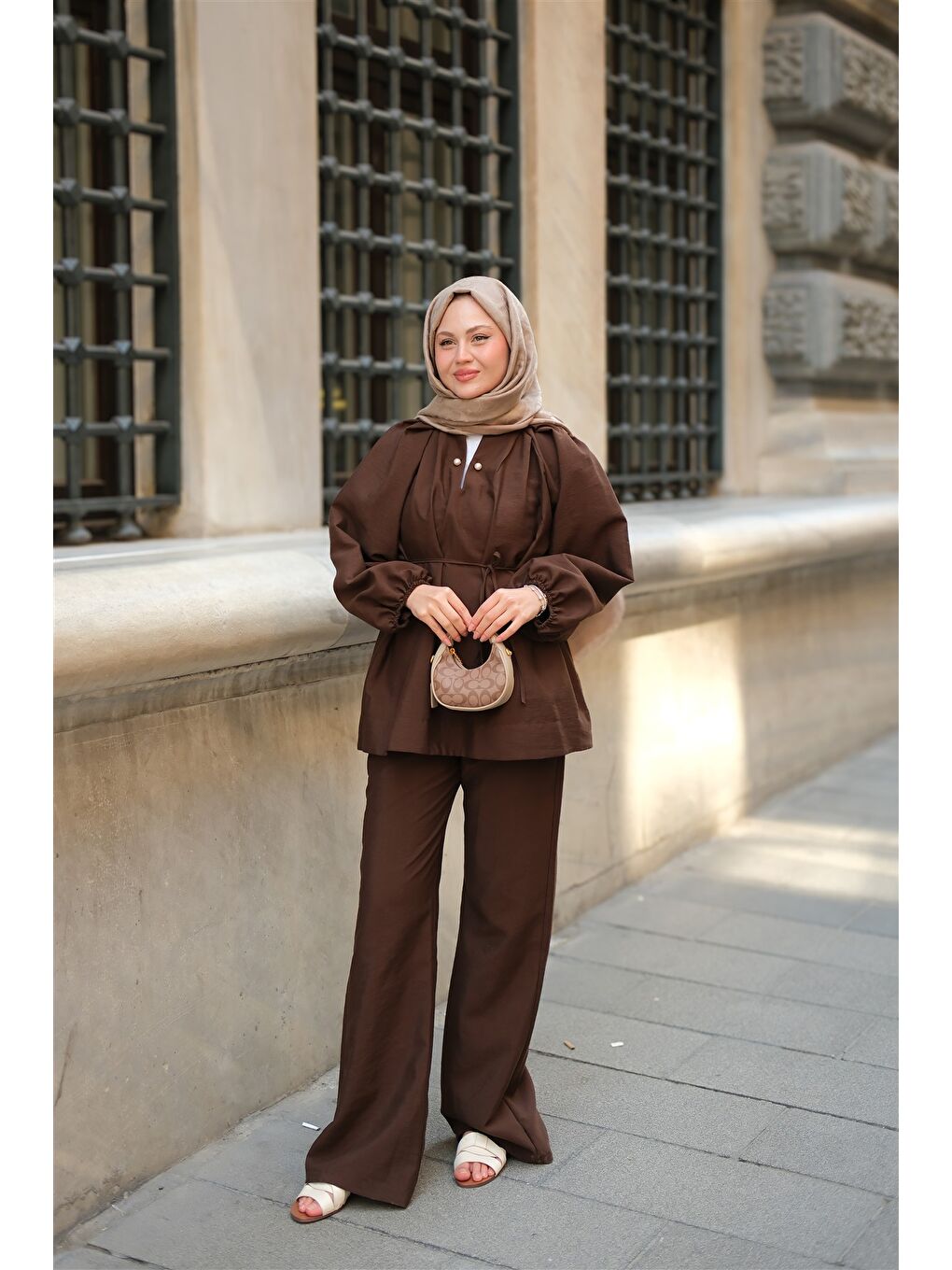 Kadın Olivia İncili Takım Kahverengi-2