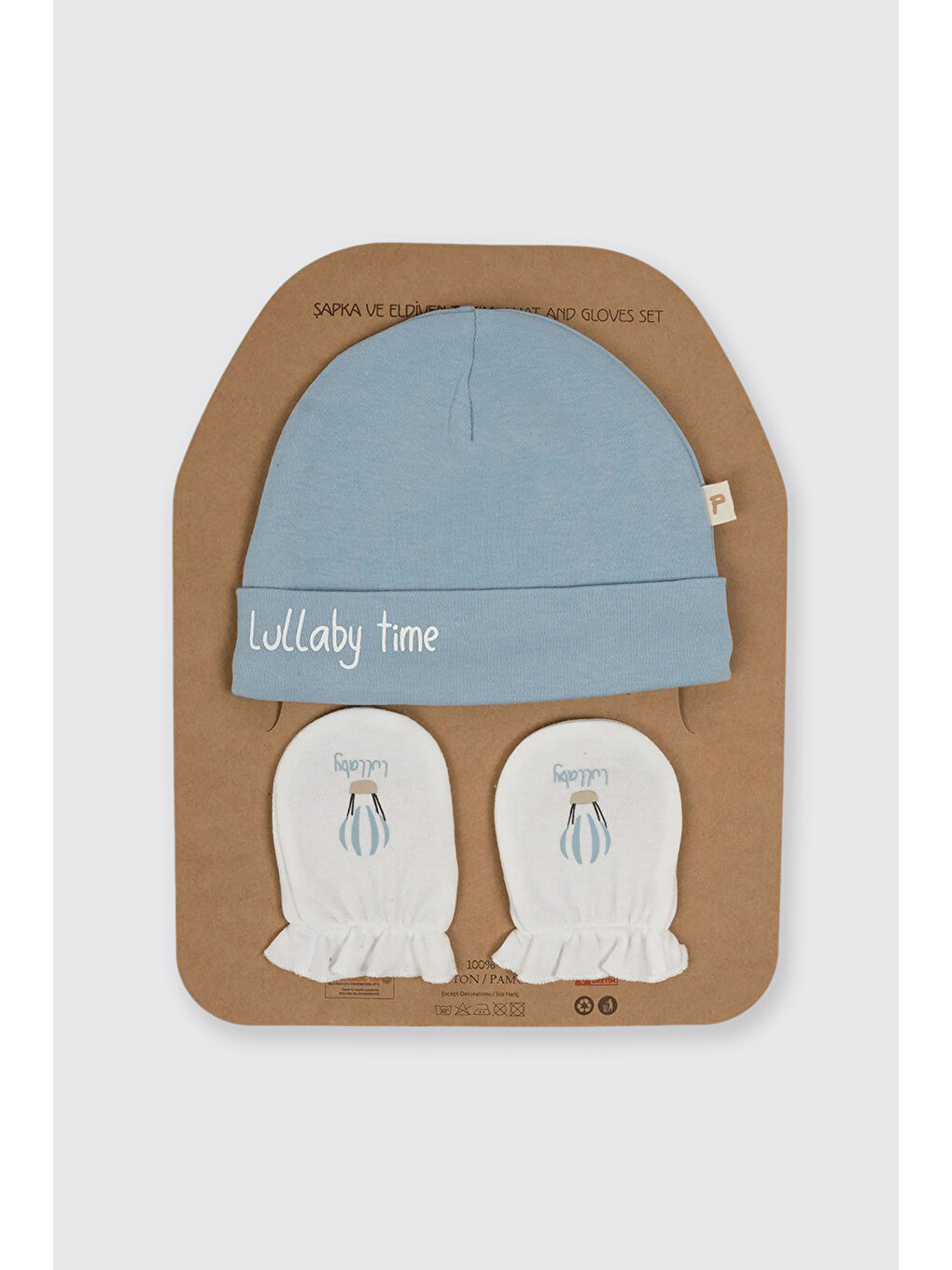 Yenidoğan Baskı Detaylı Mavi Şapka Eldiven Seti-2