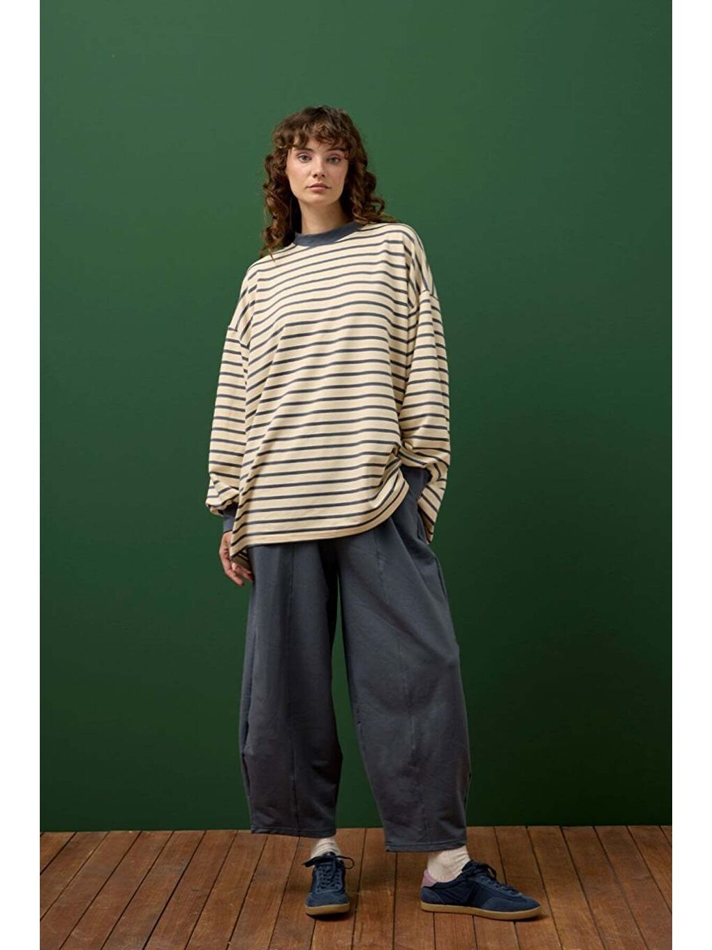 Antrasit Çizgili Sweat & Şalvar Pantolon Takım-2