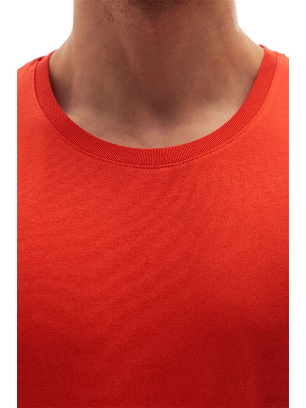 Bisiklet Yaka Basic %100 Pamuk Tişört Turuncu 3006-6