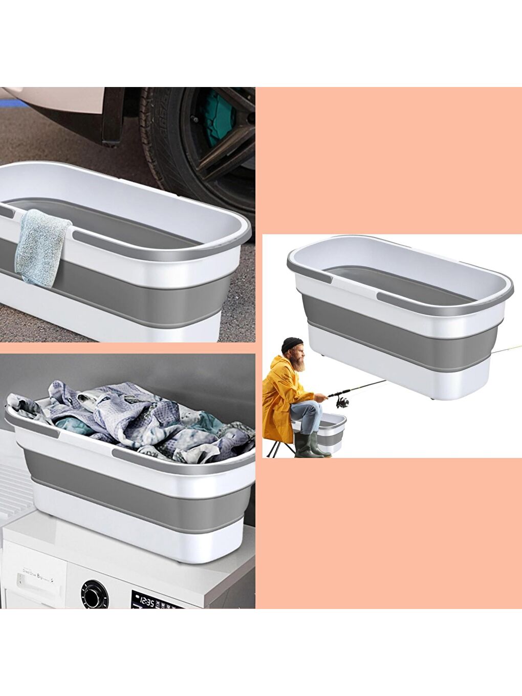 Beyaz Tekerlekli Katlanabilir Temizlik -Çamaşır Kovası GKH-4