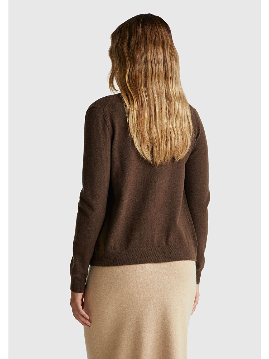 Kadın Koyu Kahverengi %100 Merino Bisiklet Yaka Hırka-2