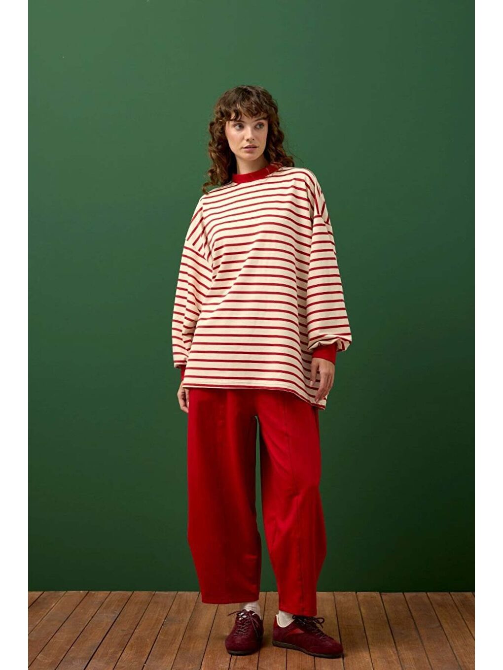 Kırmızı Çizgili Sweat & Şalvar Pantolon Takım-1