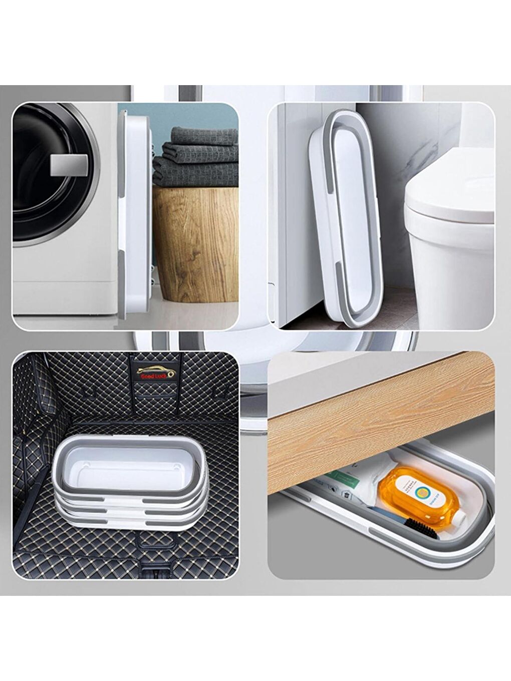 Beyaz Tekerlekli Katlanabilir Temizlik -Çamaşır Kovası GKH-5