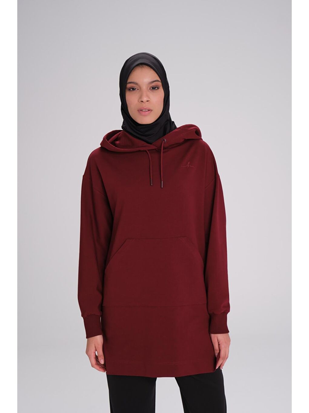 Yumuşak Dokulu Kapüşonlu Bordo Basic Günlük Sweatshirt Act 21-1
