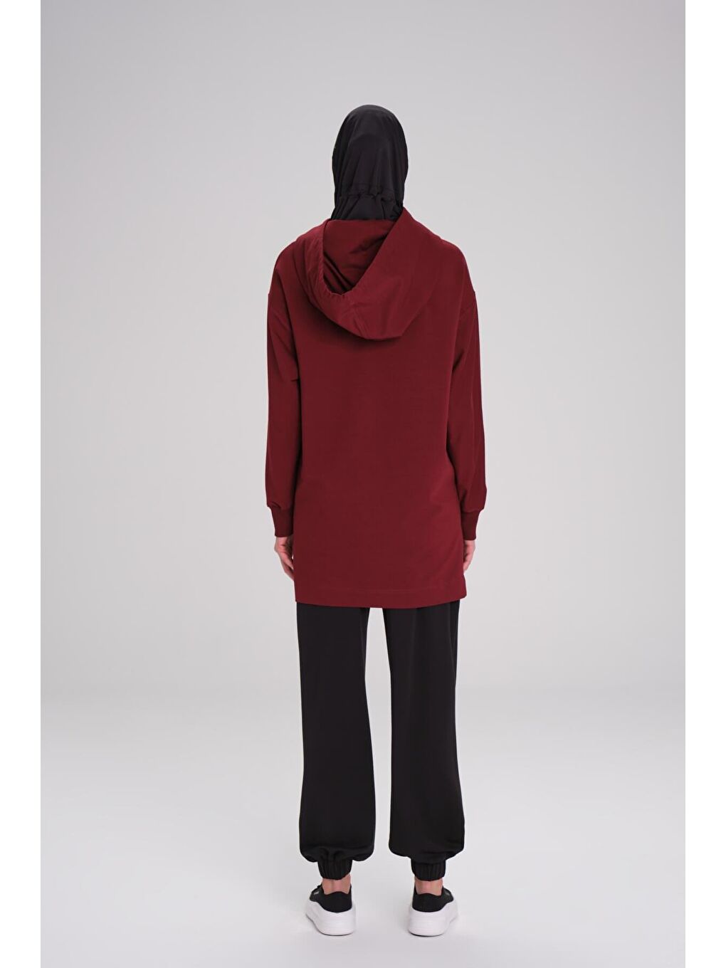 Yumuşak Dokulu Kapüşonlu Bordo Basic Günlük Sweatshirt Act 21-2