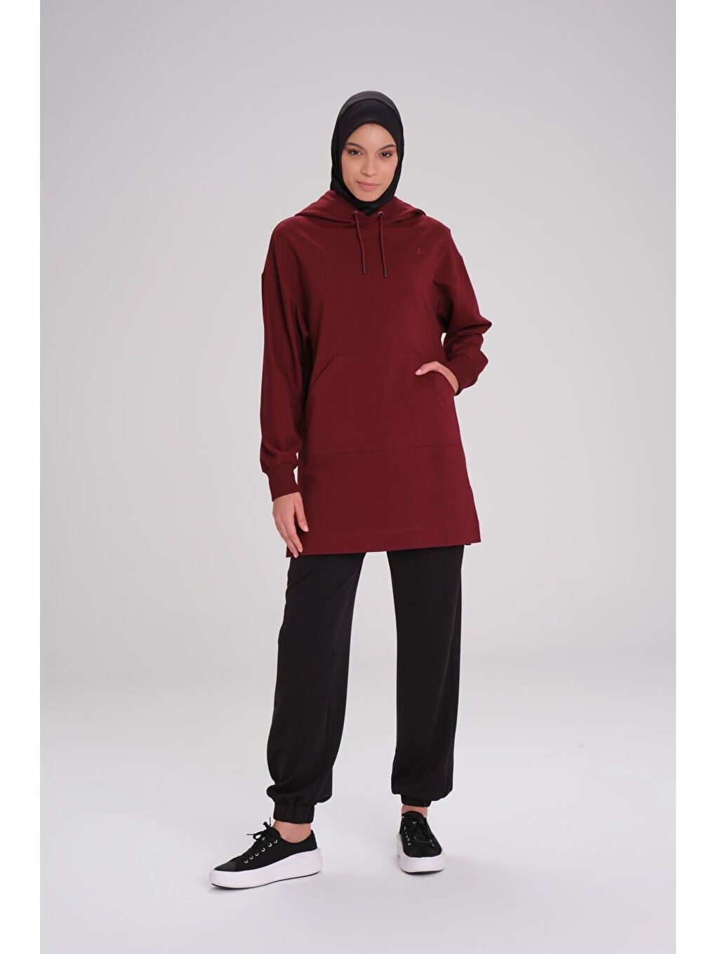 Yumuşak Dokulu Kapüşonlu Bordo Basic Günlük Sweatshirt Act 21-3