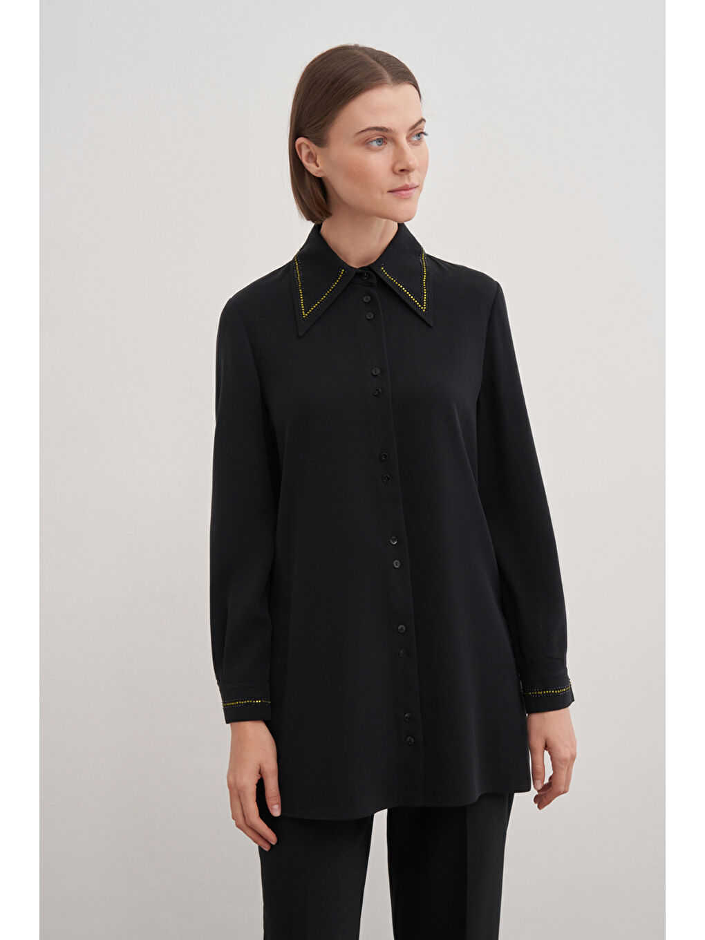 Siyah Gömlek Yaka Tunik-1