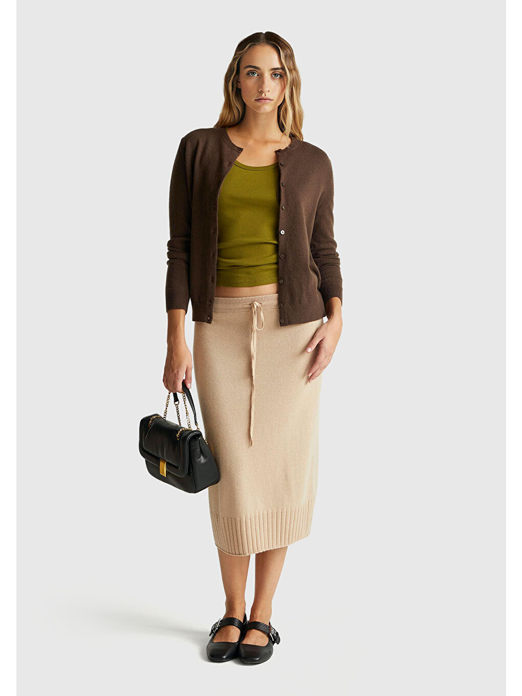 Kadın Koyu Kahverengi %100 Merino Bisiklet Yaka Hırka-4