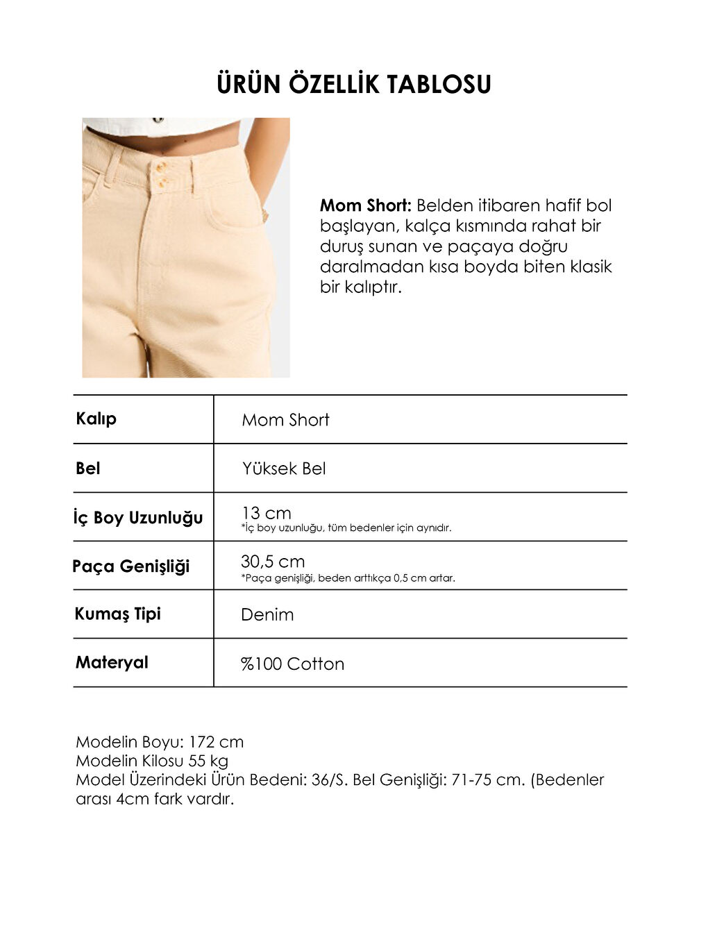 Kadın Bej 6s6-57 Relax Fit Kemer Detaylı %100 Pamuk Denim Şort-5