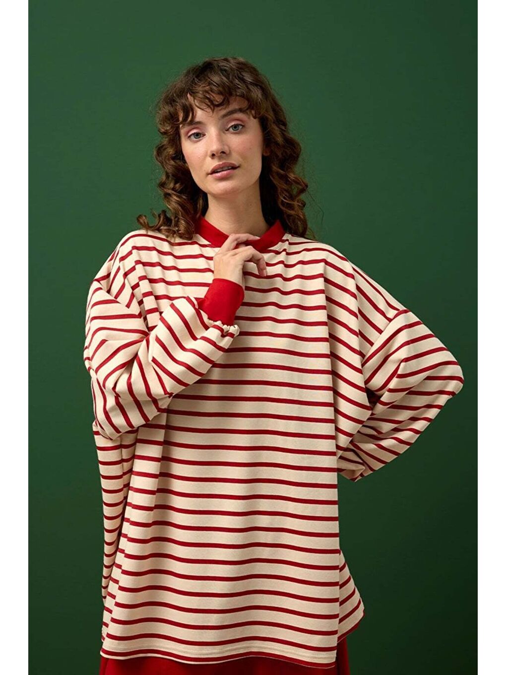 Kırmızı Çizgili Sweat & Şalvar Pantolon Takım-2