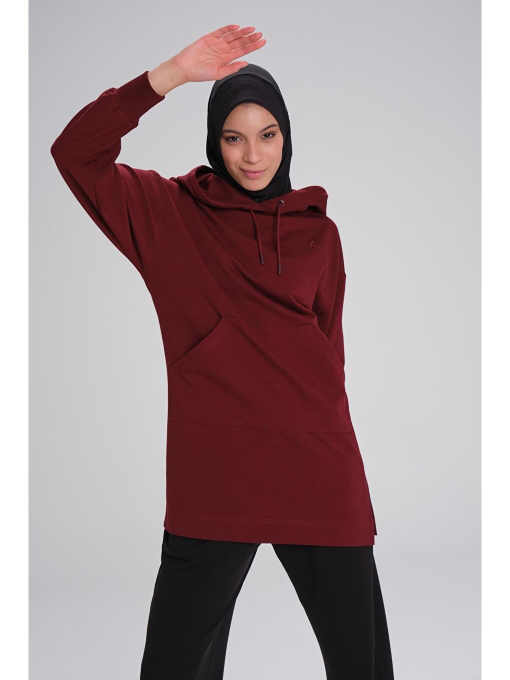 Yumuşak Dokulu Kapüşonlu Bordo Basic Günlük Sweatshirt Act 21-4