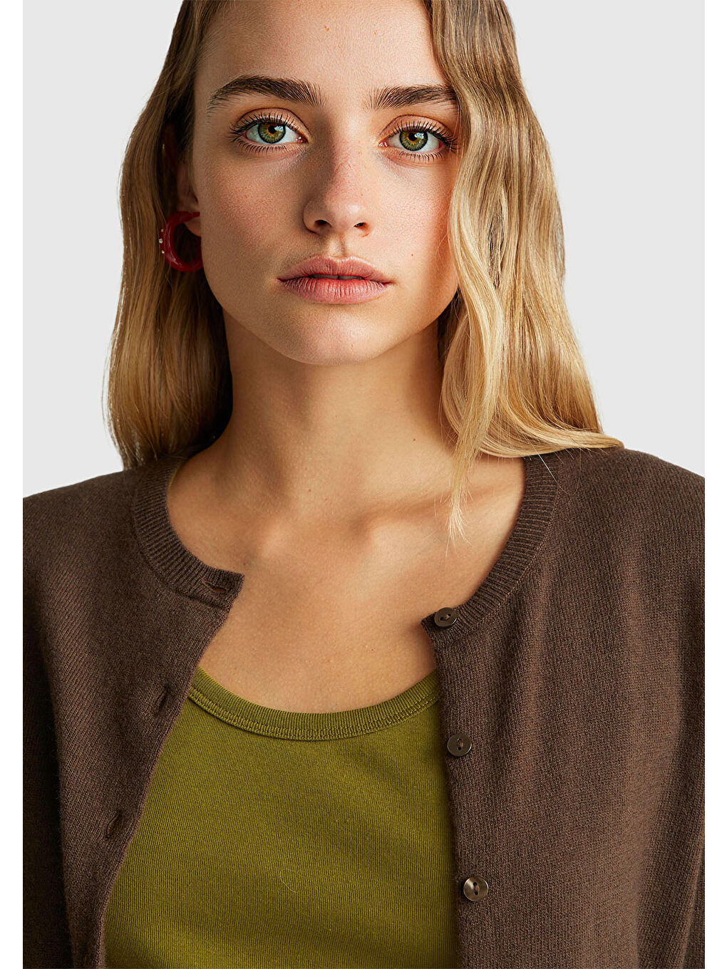 Kadın Koyu Kahverengi %100 Merino Bisiklet Yaka Hırka-5