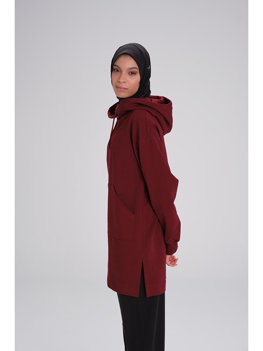 Yumuşak Dokulu Kapüşonlu Bordo Basic Günlük Sweatshirt Act 21-5