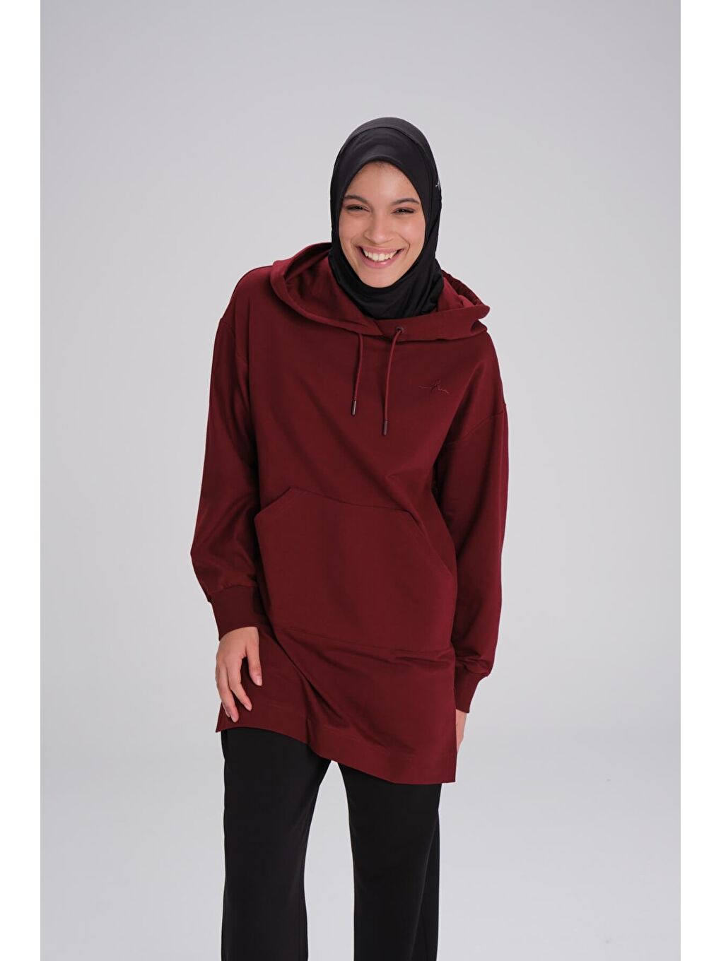 Yumuşak Dokulu Kapüşonlu Bordo Basic Günlük Sweatshirt Act 21-6